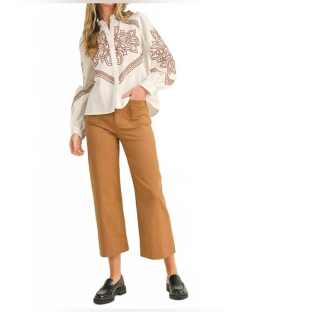 NWT &merci Western Embroidered Top In White SIZE M